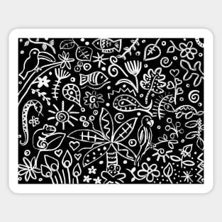Animal Carnival by Night (black and white) Sticker
